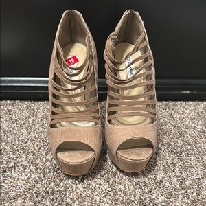 Brown Strappy Peep-Toe Heels